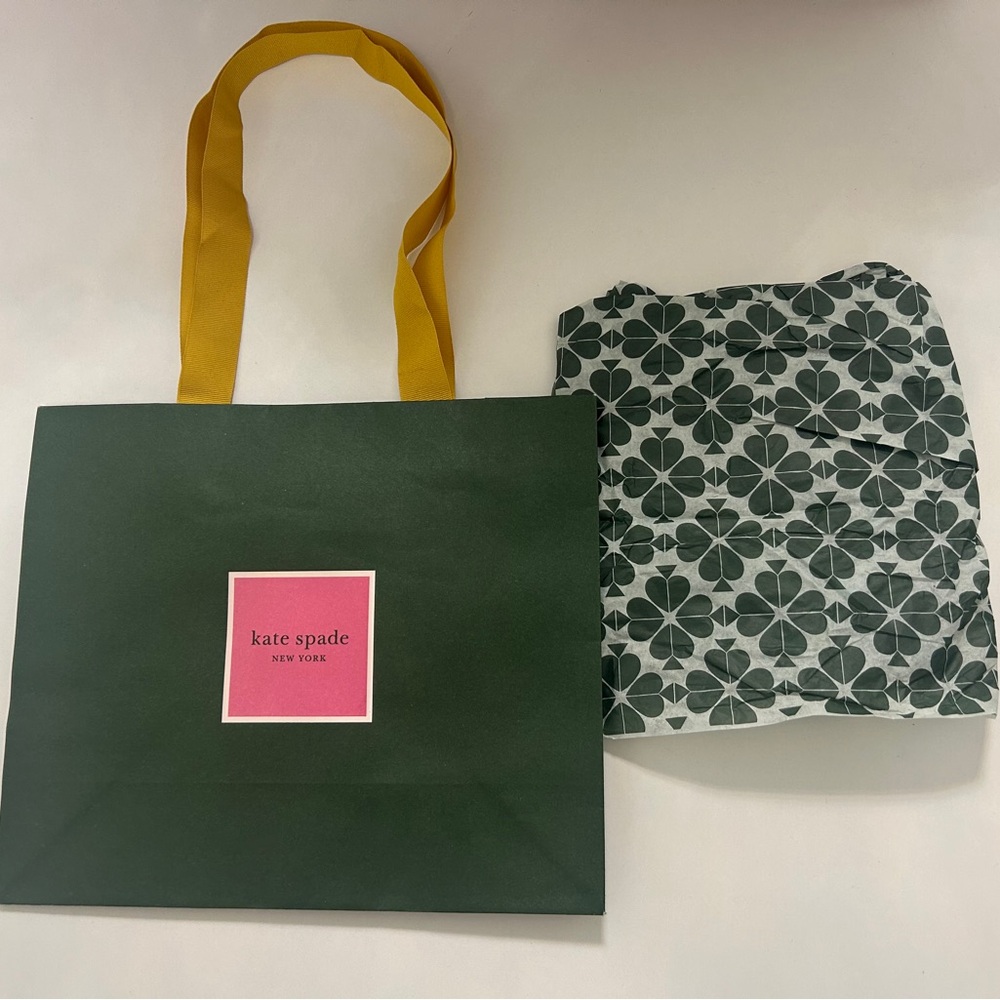Kate Spade Green Shopping Tote Bag with Yellow Handles and Original Tissue